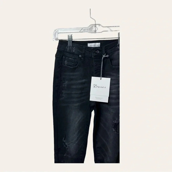 0445. SPECIAL A DENIM JEANS DISTRESSED BLACK IN COLOR SIZE 1 (JUNIORS) - Picture 6 of 13